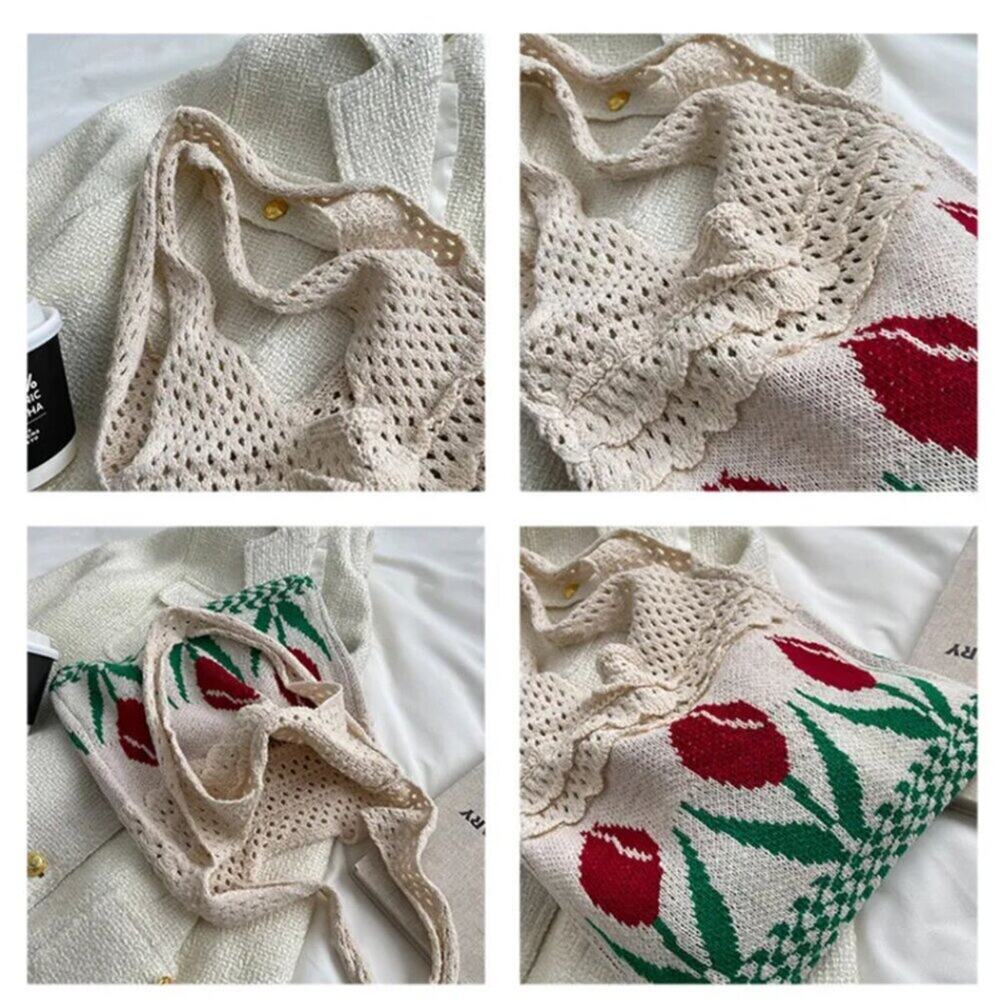 2/$30 NEW Tulip Crochet Farmers Market Tote Bag Cream Beige - Picture 11 of 13